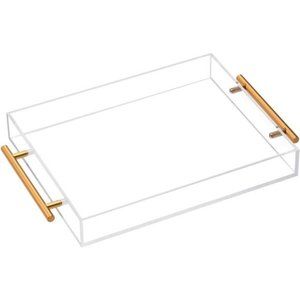 Clear Acrylic Lucite Serving Tray with Metal Handles,No Need to Assemble,11x14
